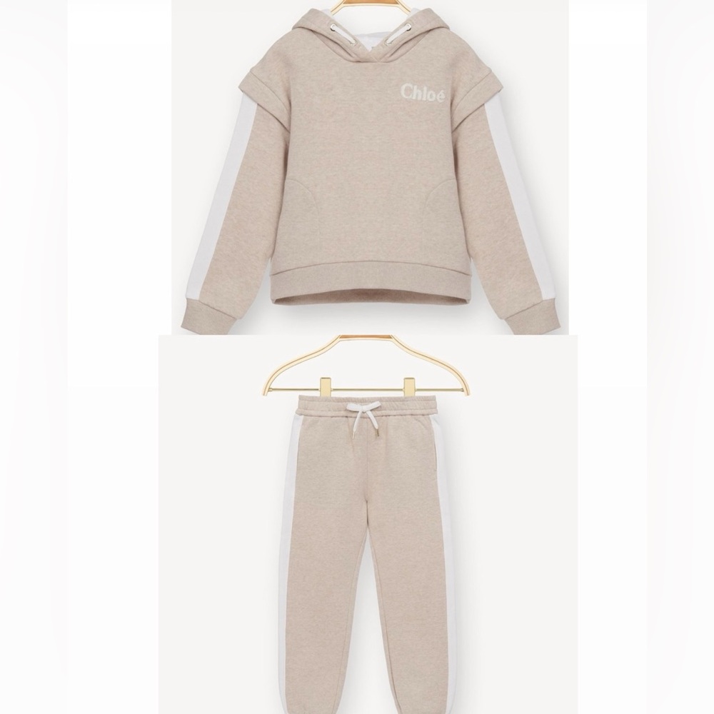 Chloe Kids Beige and White Hoodie Set